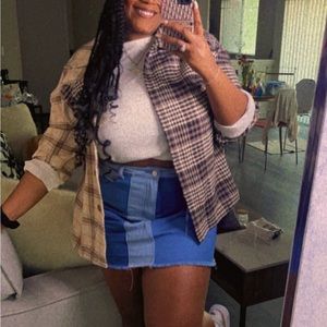 Color block denim mini skirt